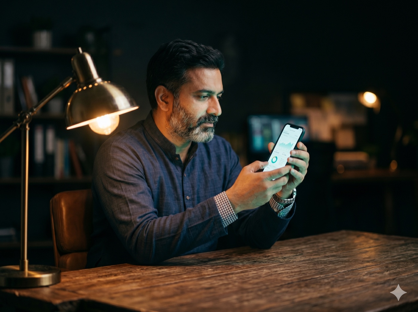 Business owner reviewing AI insights on phone